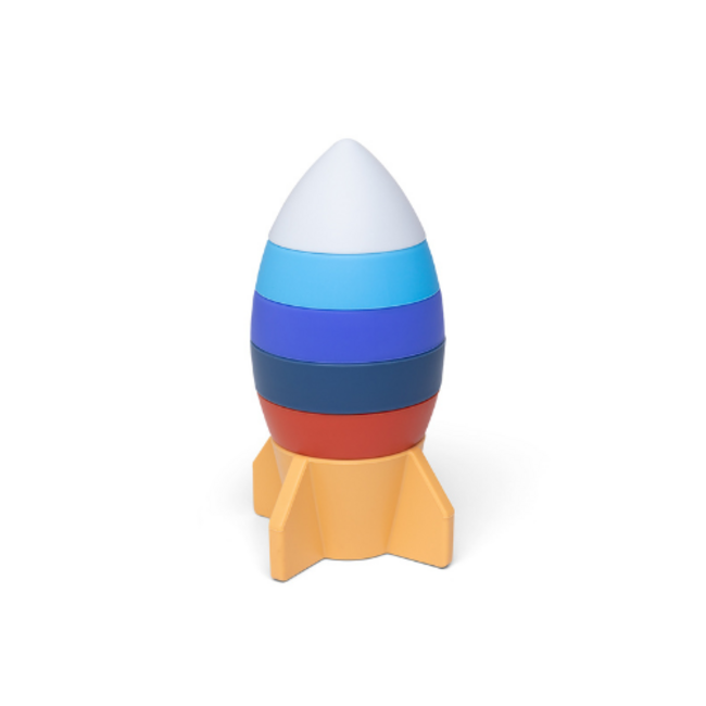 Babyspeelgoed, stapeltoren - Siliconen stapel ruimteschip, blauw en oranje