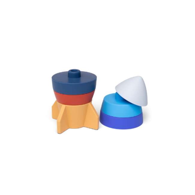Babyspeelgoed, stapeltoren - Siliconen stapel ruimteschip, blauw en oranje