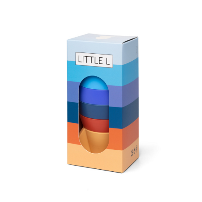 Babyspeelgoed, stapeltoren - Siliconen stapel ruimteschip, blauw en oranje