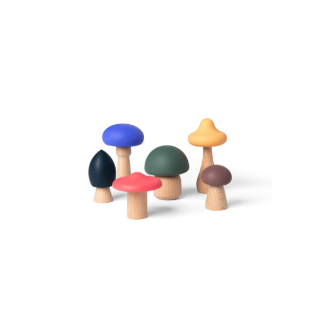 Babyspeelgoed, stapeltoren - Siliconen paddenstoelen, gekleurd