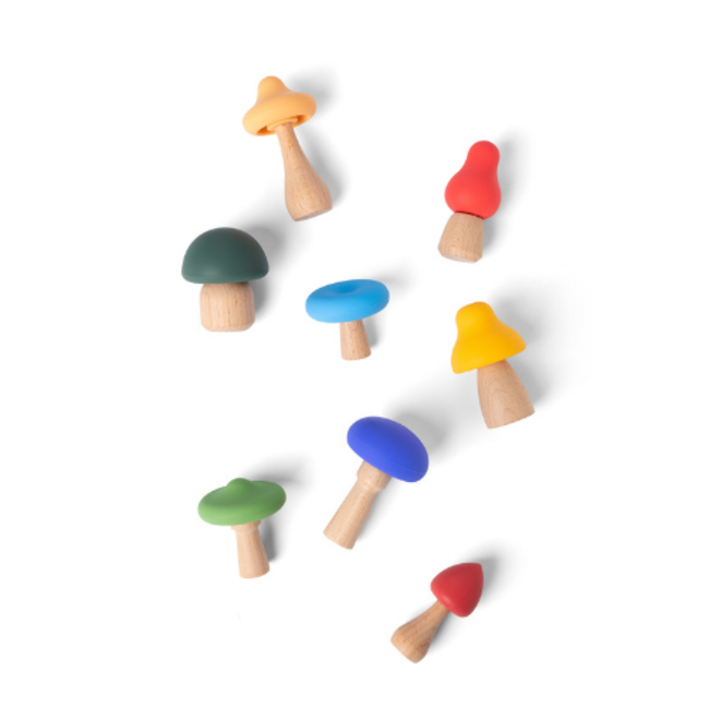 Babyspeelgoed, stapeltoren - Siliconen paddenstoelen, gekleurd