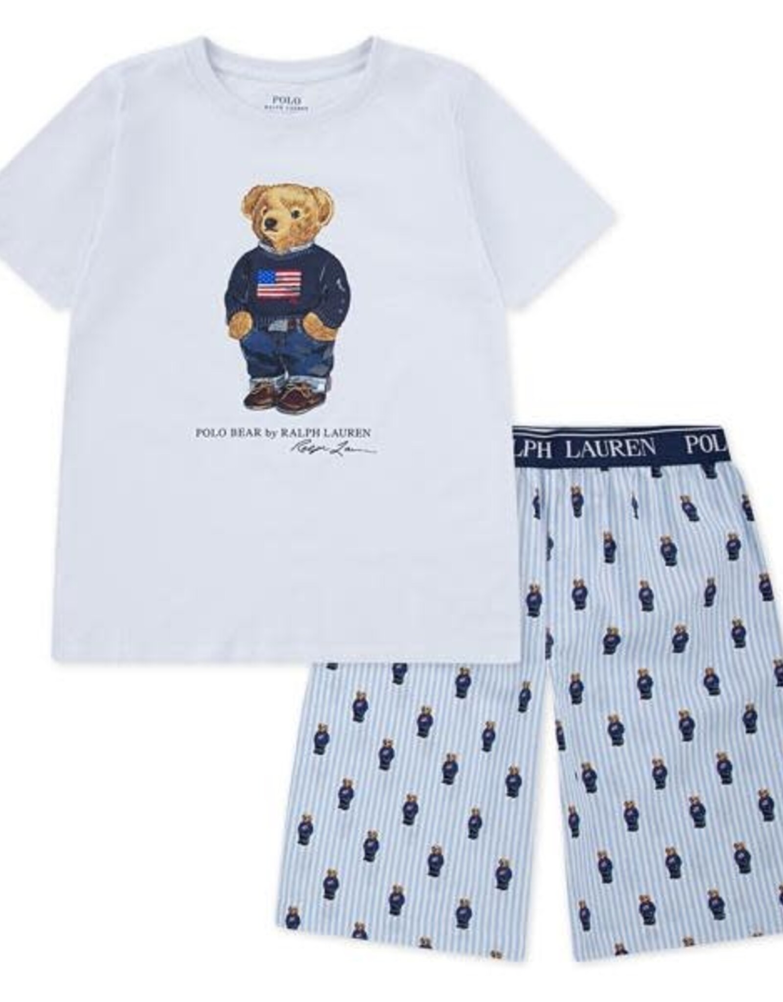 RALPH LAUREN RALPH LAUREN Pyjama t-shirt wit beer, broek gestreept