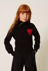 TWIN SET TWIN SET Pull nero met hart magenta