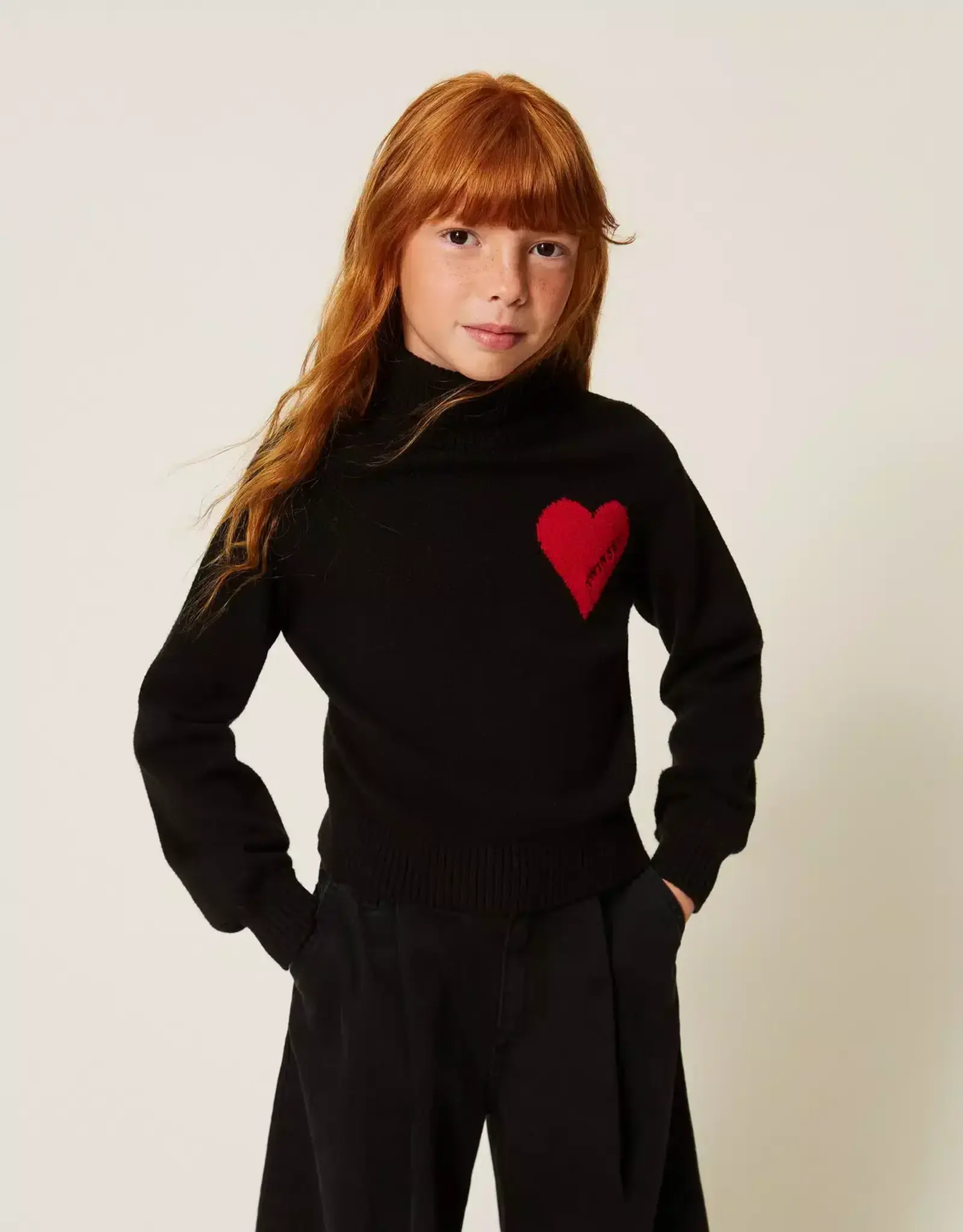 TWIN SET TWIN SET Pull nero met hart magenta