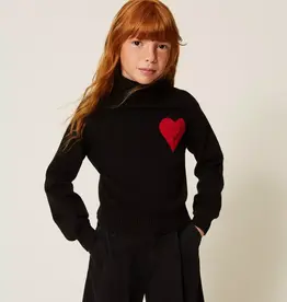 TWIN SET TWIN SET Pull nero met hart magenta