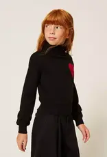 TWIN SET TWIN SET Pull nero met hart magenta