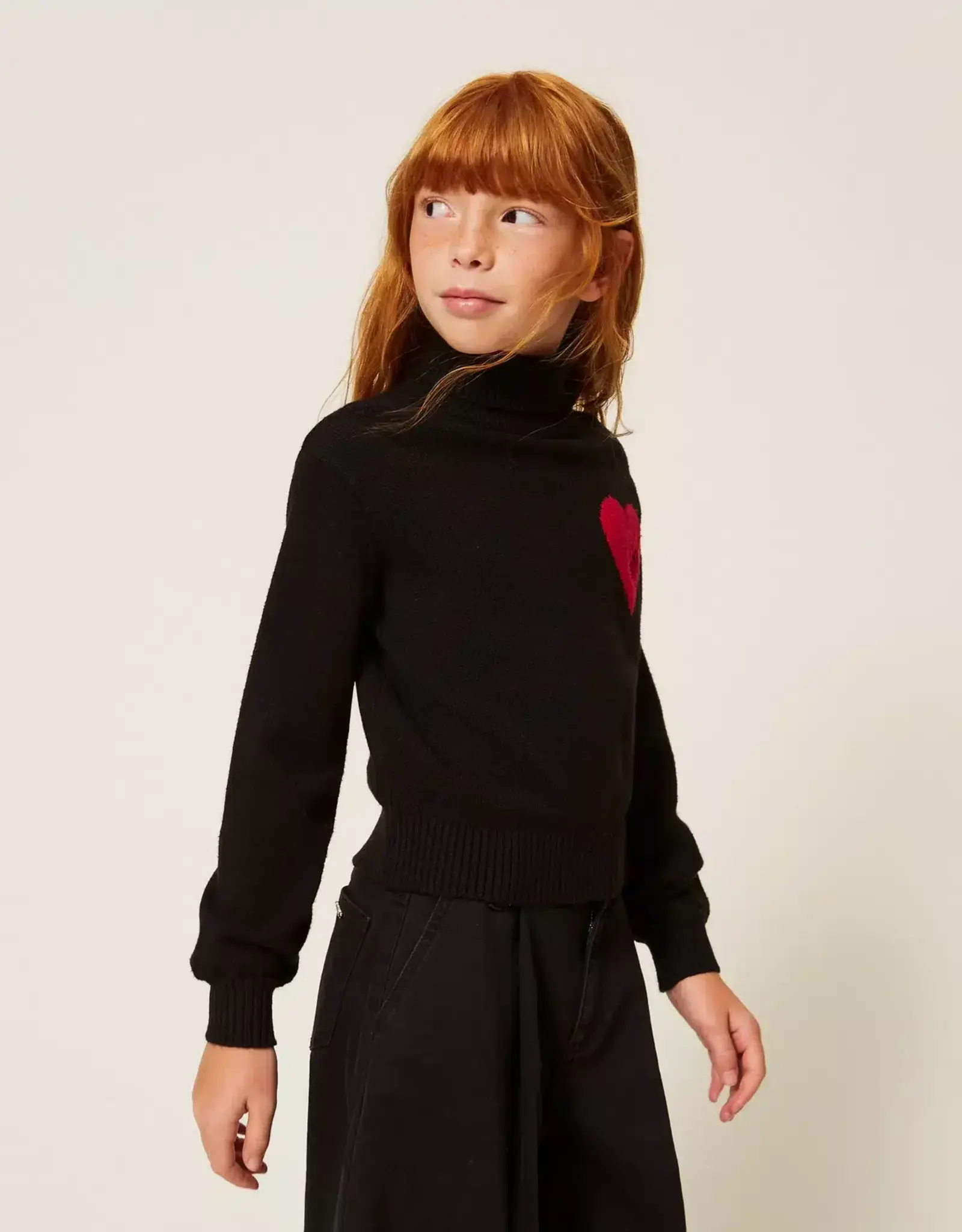 TWIN SET TWIN SET Pull nero met hart magenta