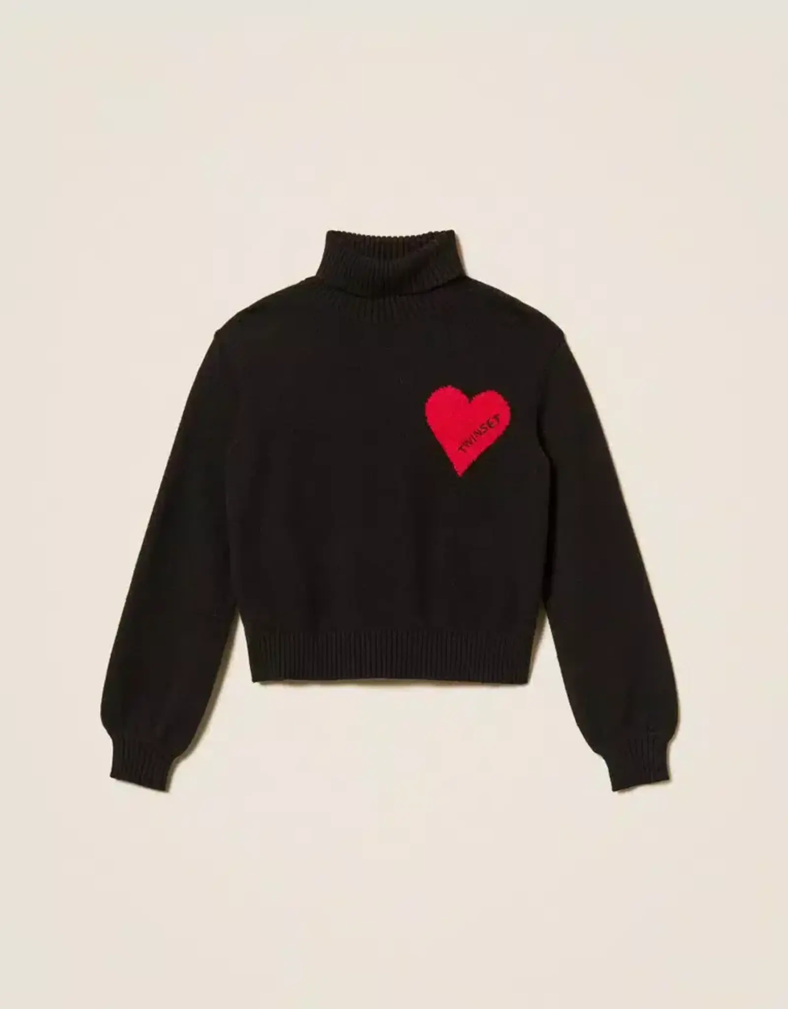 TWIN SET TWIN SET Pull nero met hart magenta