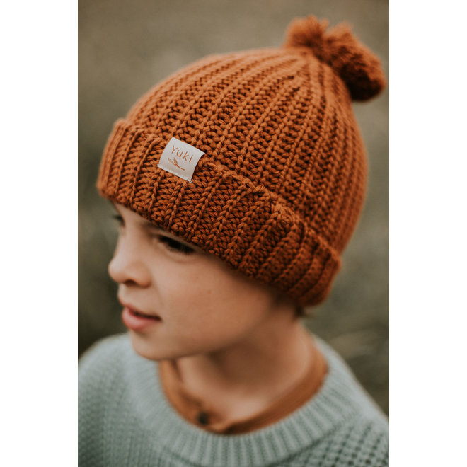 Chunky Knitted Beanie - Rust