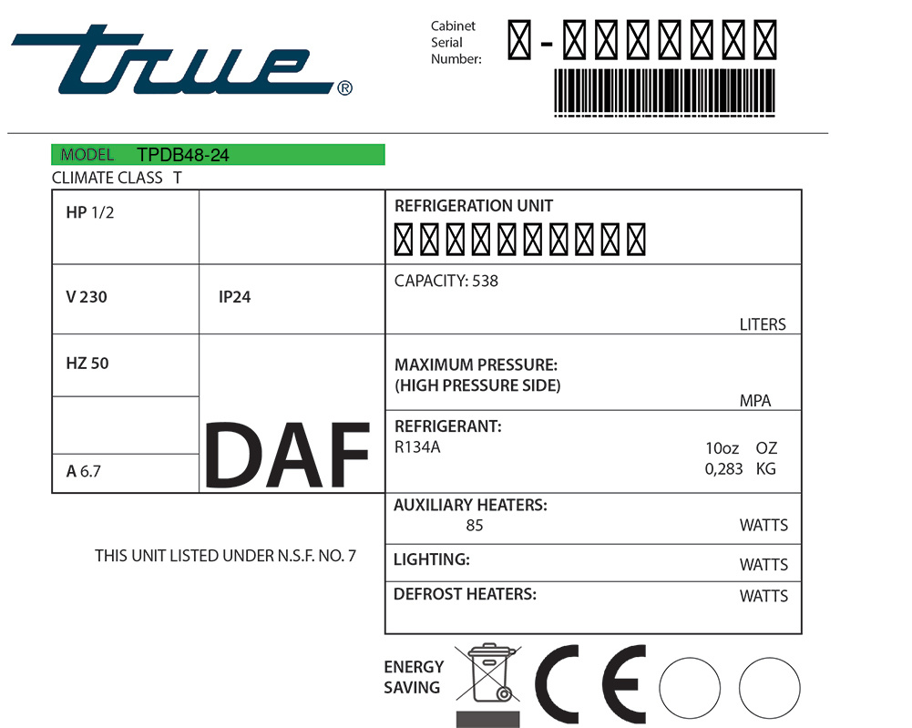True TPDB48-24 Türdichtung 76,2 x 48,2 cm (Profil schmal)