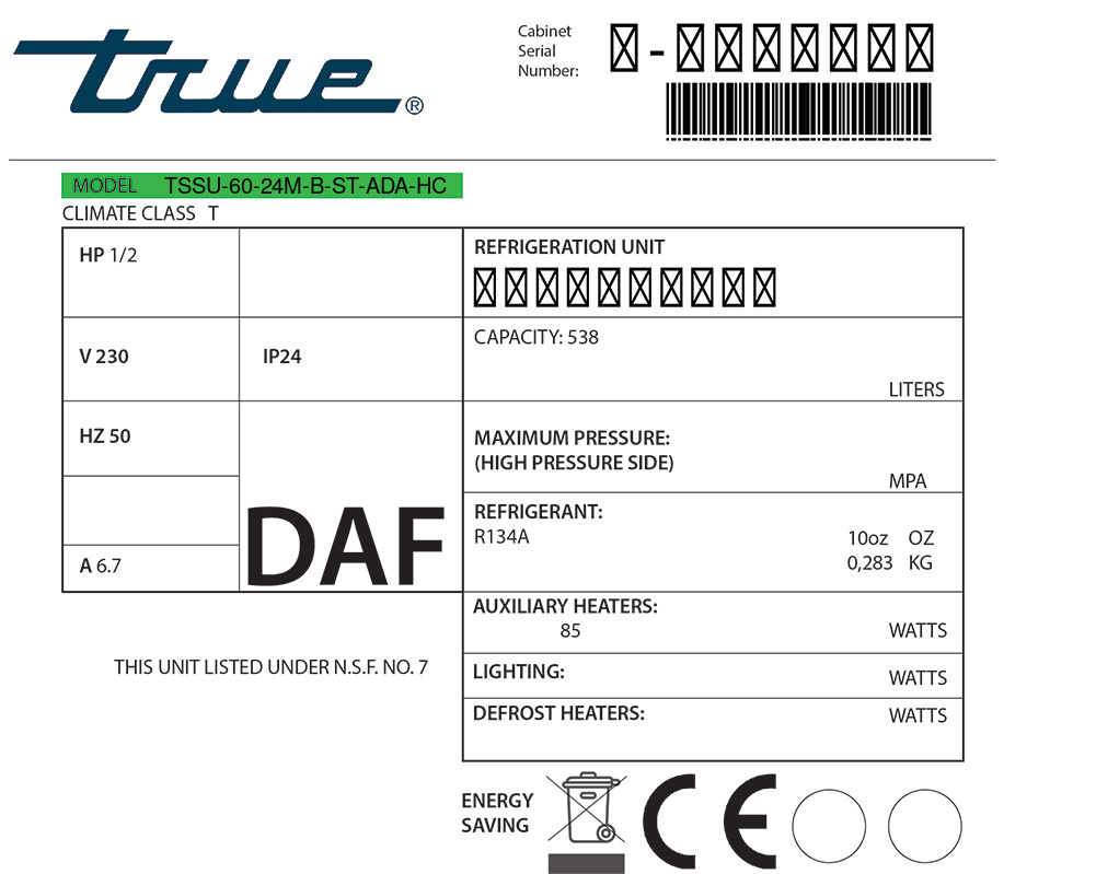 True TSSU-60-24M-B-ST-ADA-HC Türdichtung 74,9 x 69,2 cm (Profil breit)