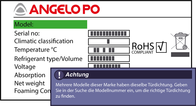 Angelo Po Türdichtung 150,8 x 60,2 cm Ersatzteil: 37Q5590 für verschiedene Modelle