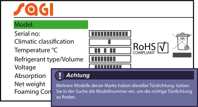 Sagi Türdichtung 150,8 x 73,8 cm Ersatzteil: 37Q5520 für verschiedene Modelle