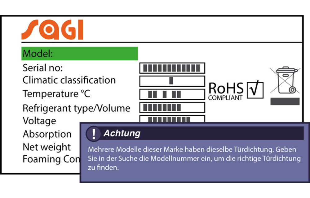 Sagi Türdichtung Ersatzteil: 37Q5490, 150,5 x 66,5 cm für verschiedene  Modelle - Kühlschrankdichtungshop