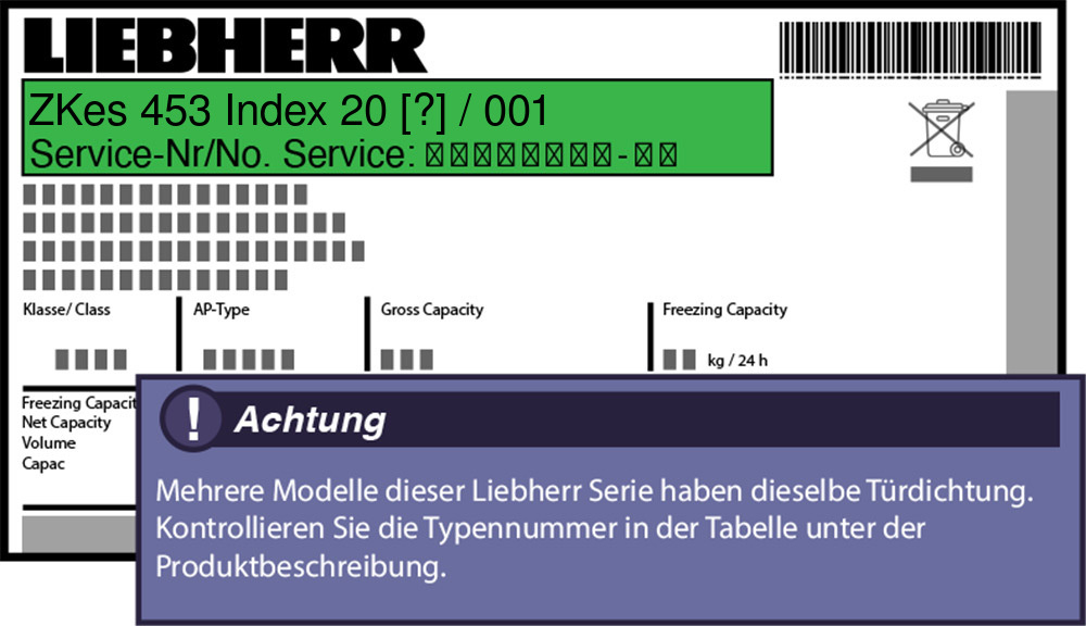 Liebherr ZKes 453 Index 20 / 001  Serie Türdichtung 58,5 x 42,0 cm