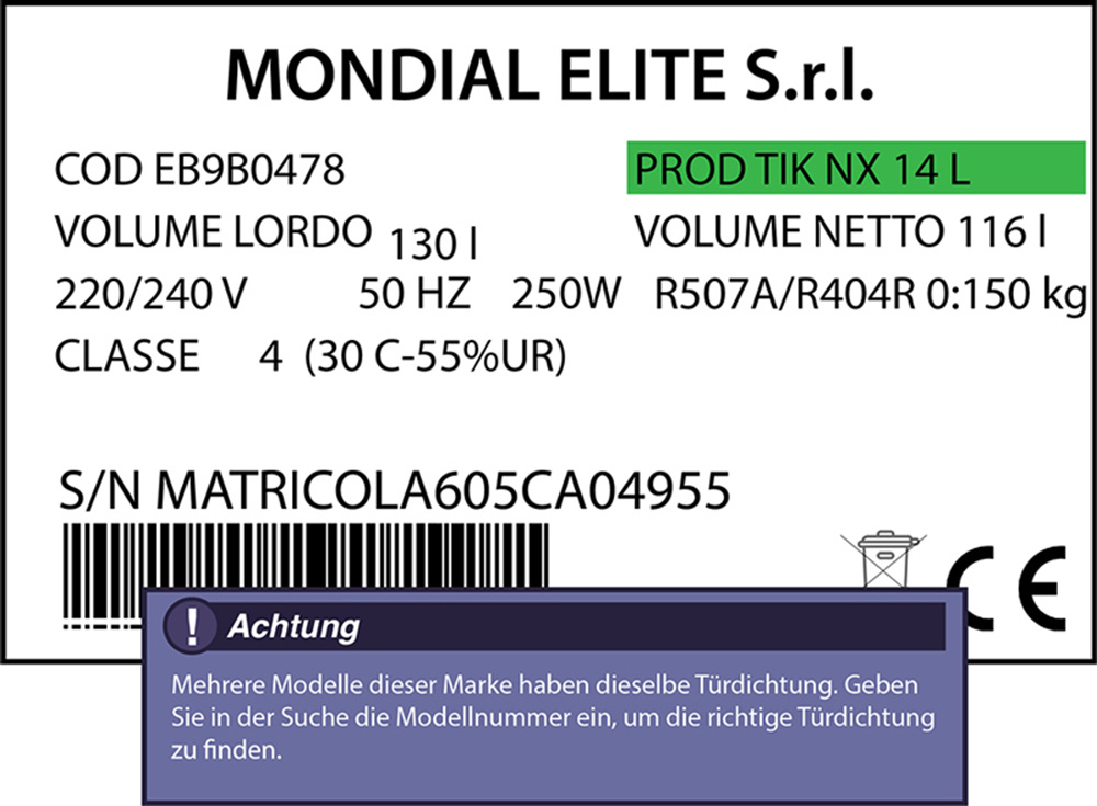 Mondial Elite Türdichtung 156,2 x 66,4 cm Ersatzteil: 4512017 für verschiedene Modelle