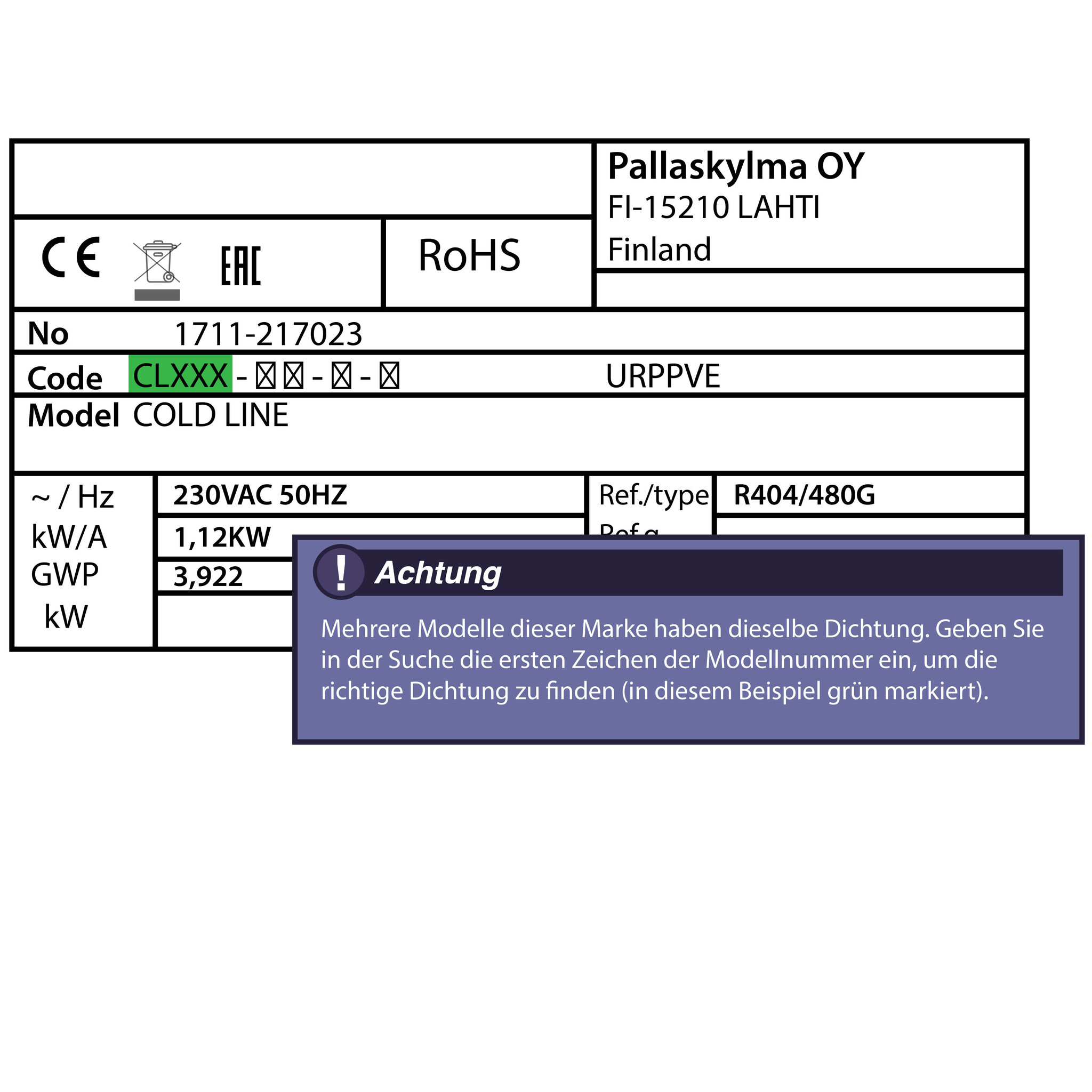 Pallaskylma Cold Line Schubladendichtung 35,7 x 38,5 cm