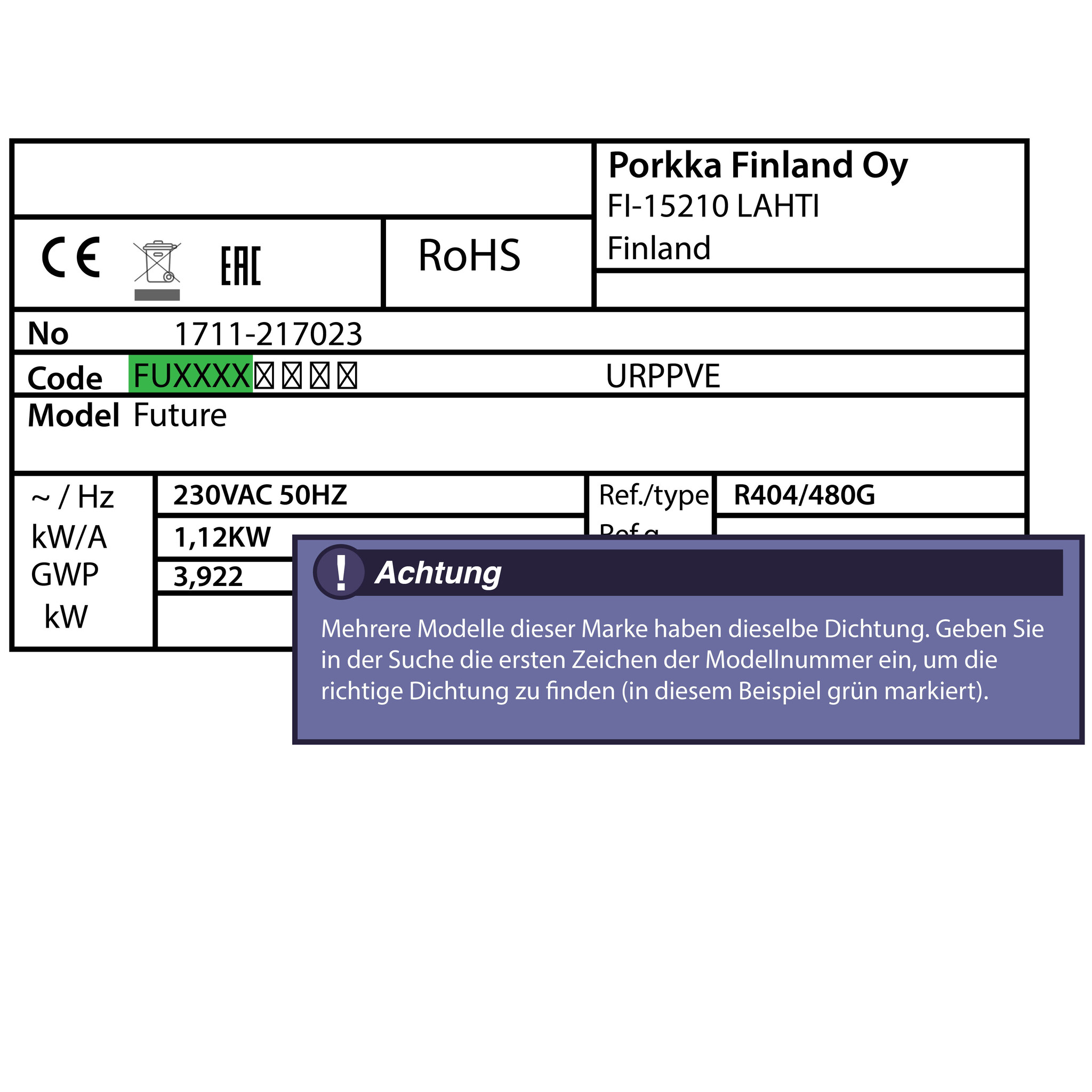 Pallaskylma Future RIC 960 E Türdichtung 183,5 x 78,0 cm