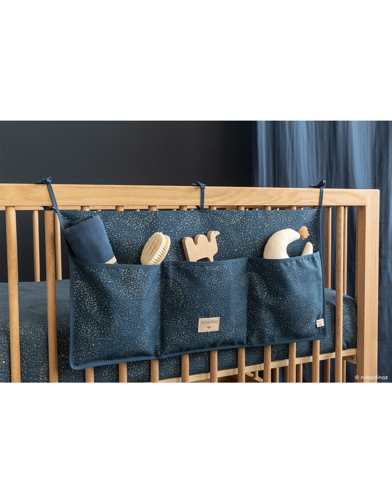 Organiseur De Berceau Merlin White Bubble Night Blue Souris Verte