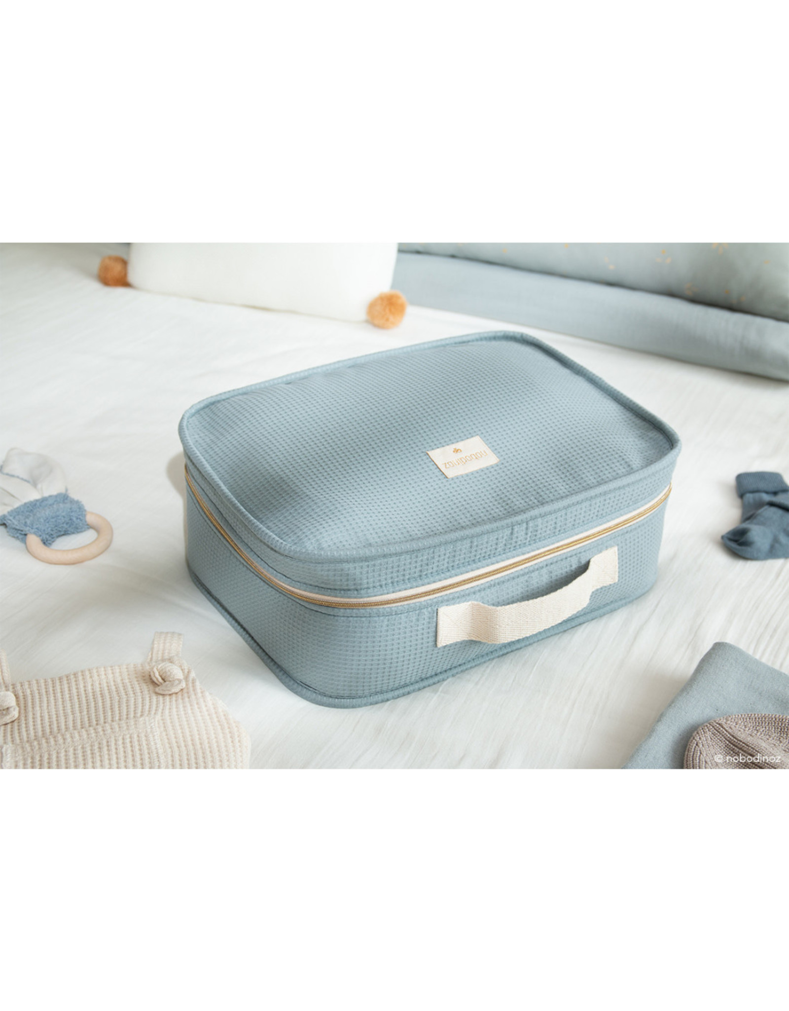 nobodinoz Valise de maternité pour bébé Victoria - stone blue