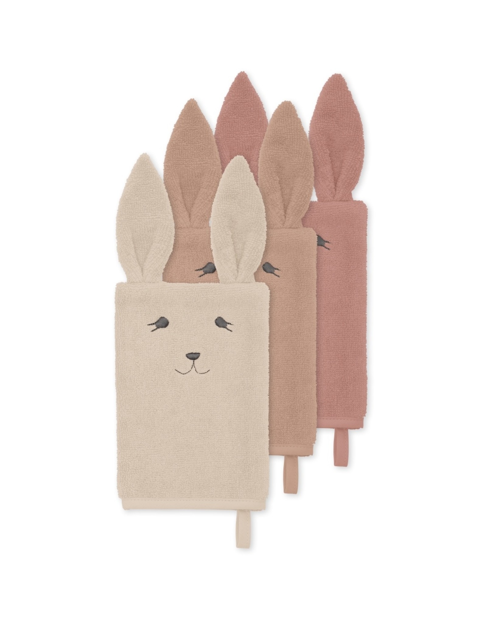 Konges Slojd Lot de 3 gants de toilette - rose bunny