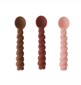 OYOY Pack de 3 cuillères d’apprentissage Mellow - nutmeg / rose / choco