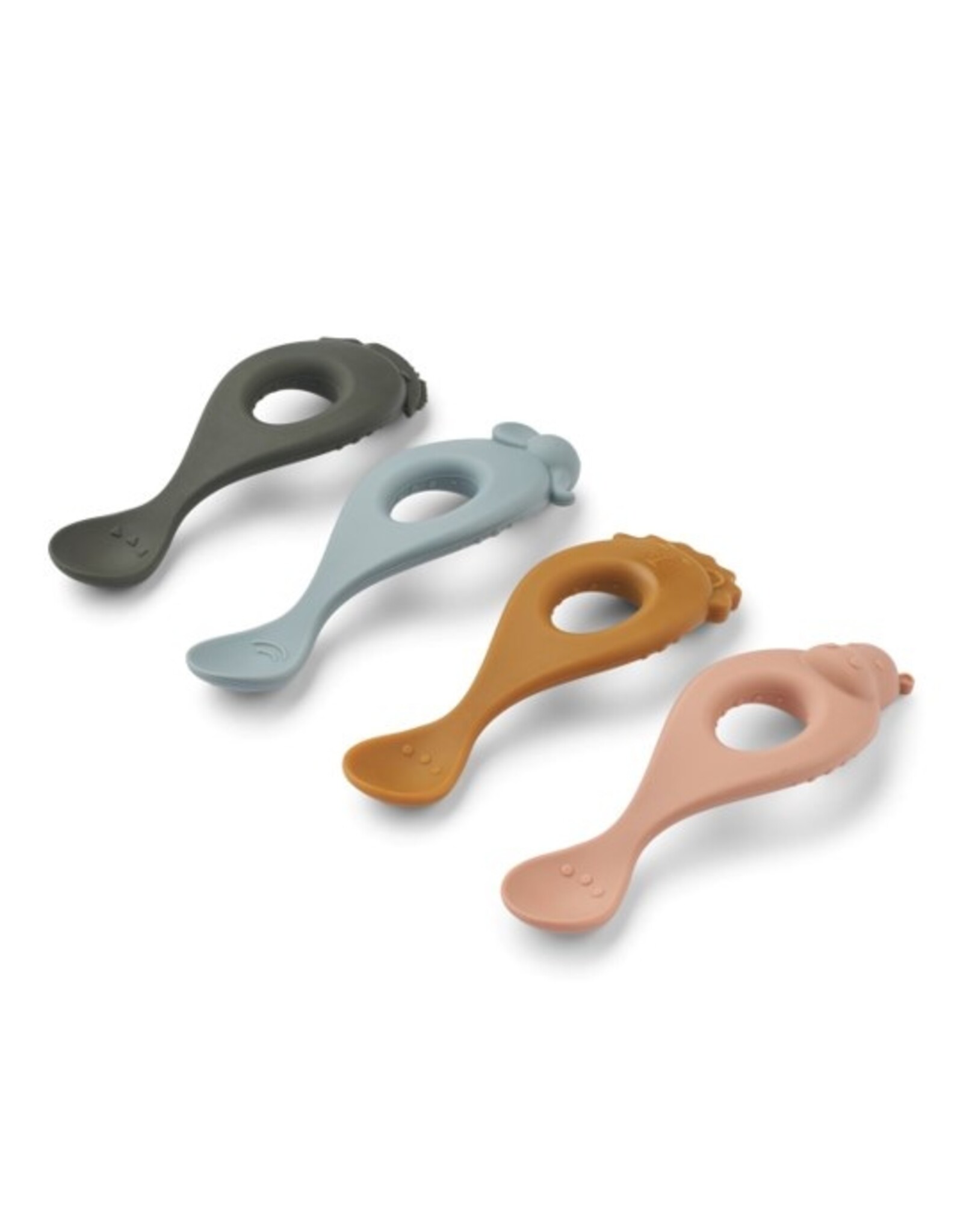 Liewood Lot de 4 cuillères d'apprentissage silicone Liva - Safari rose