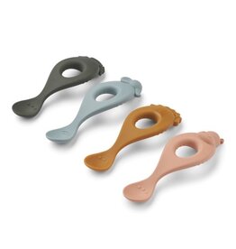 Liewood Lot de 4 cuillères d'apprentissage silicone Liva - Safari rose