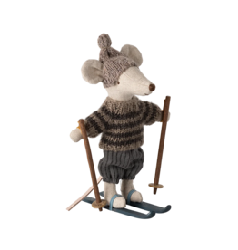 MAILEG Souris en hiver sur ses skis, Grand frère - Gris
