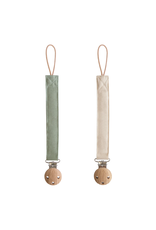 Mushie Duo d'attache tétines en lin - olive / sand