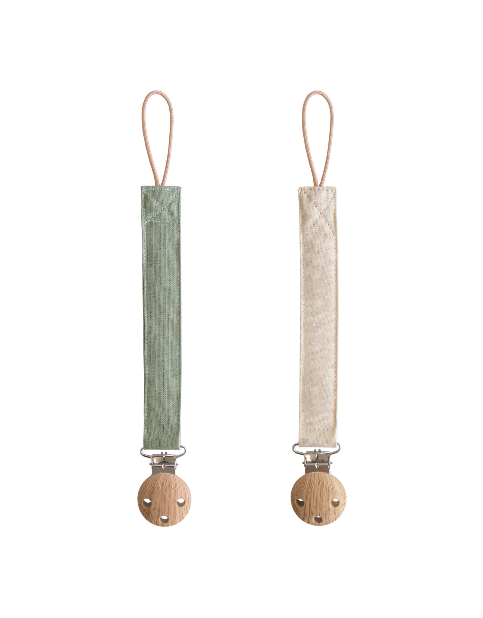 Mushie Duo d'attache tétines en lin - olive / sand