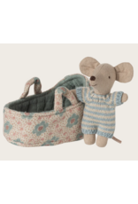 MAILEG Bébé souris dans son couffin - Bleu