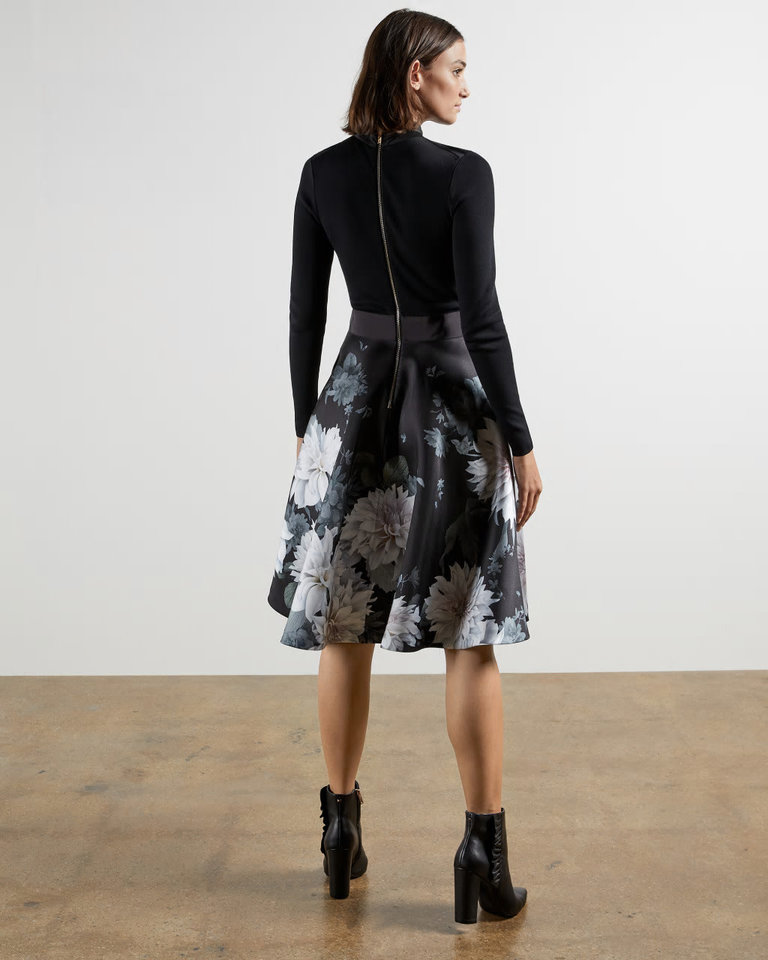 TED BAKER Kleid mit floralem Muster Modell 'Jordynn' in Grau / Schwarz online kaufen (1195571 