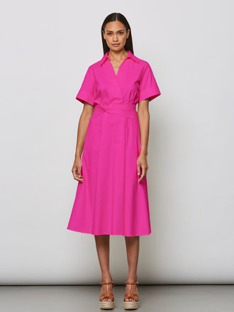 La Salle La Salle Belted Collar Dress fuchsia La Salle La Salle Belted Collar Dress fuchsia