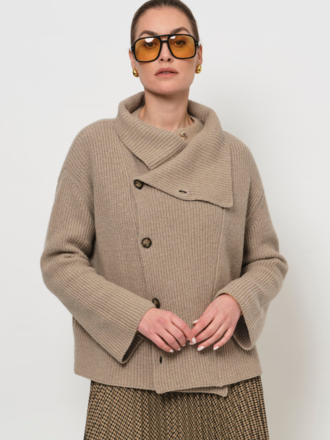 La Salle La Salle High Collar Cardigan fango La Salle La Salle High Collar Cardigan fango