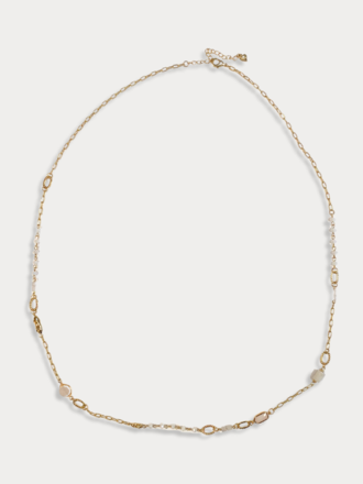 Lange ketting goude rondjes met melk kristal kralen Lange ketting goude rondjes met melk kristal kralen