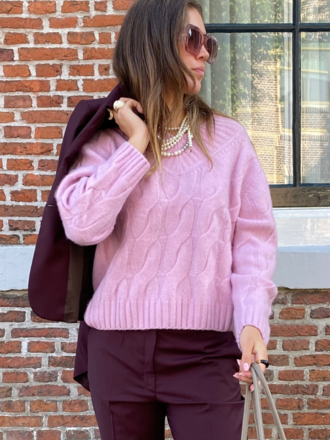 Allude Allude V-hals Kabeltrui roze Allude Allude V-hals Kabeltrui roze