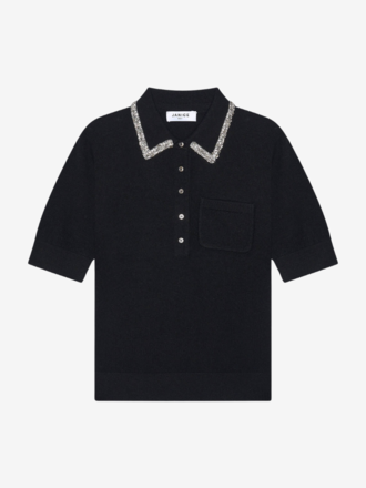 Janice Janice Rebel Cashmere Polo Trui Steentjes zwart Janice Janice Rebel Cashmere Polo Trui Steentjes zwart