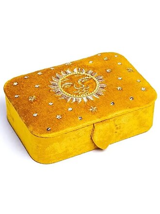 Rivs Sieradendoosje Fluweel geel met zon Rivs Sieradendoosje Fluweel geel met zon