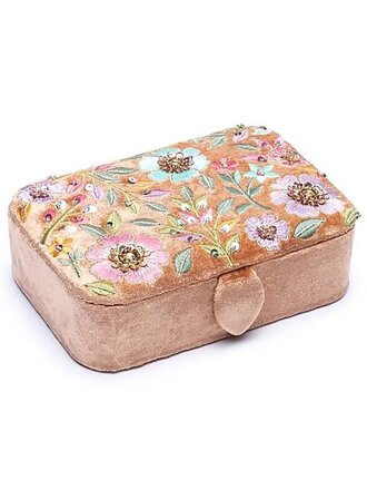 Rivs Sieradendoosje Fluweel beige met bloemen Rivs Sieradendoosje Fluweel beige met bloemen