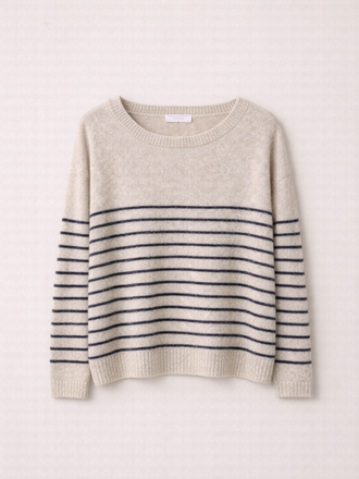 Majestic Filatures Majestic Filatures Trui Bateau marine ecru