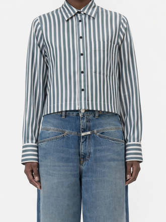Closed Closed Cropped Classic Shirt royal green stripe