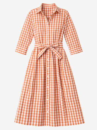 0039 Italy 0039 Italy Julene Lange Jurk ruit ecru terra