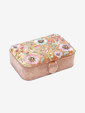 Rivs Sieradendoosje Fluweel beige met bloemen