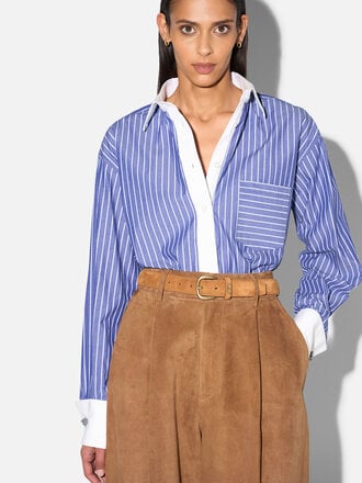 Janice Janice Russ Blouse Katoen Boyfriend Krijtstreep blauw