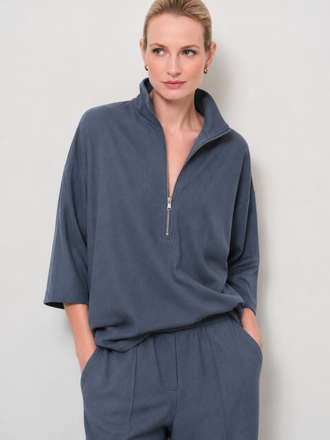 La Salle La Salle Raised Neck Pullover Top iron bleu