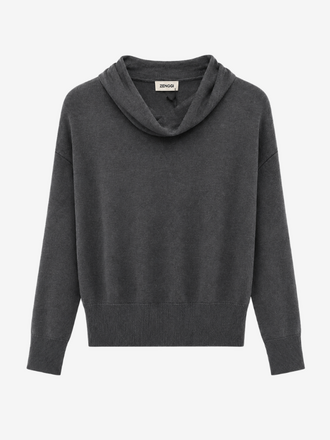 Zenggi Amsterdam Zenggi Light Merino Drape Neck Top charcoal
