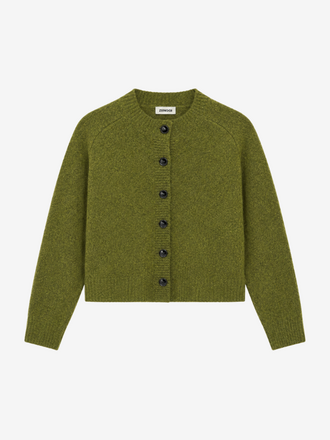 Zenggi Amsterdam Zenggi Lamb Silk Round Neck Cardi fern green