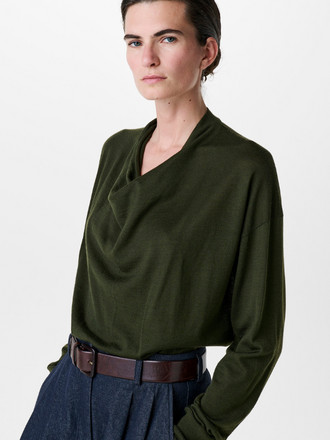 Zenggi Amsterdam Zenggi Light Merino Drape Neck Top dark green