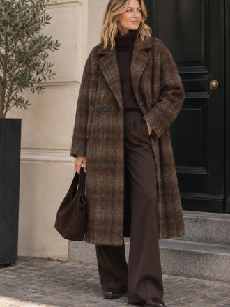 Zenggi Amsterdam Zenggi Wool Check Cocoon Coat warm brown